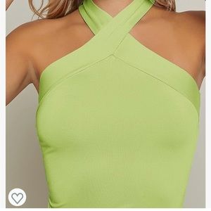 Lime Green Cross Neck